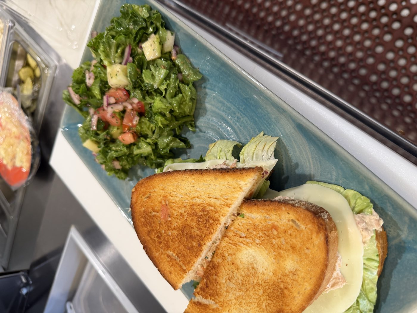 Toasted melt with a fresh side salad at Tino's Tazza, Kingston NJ