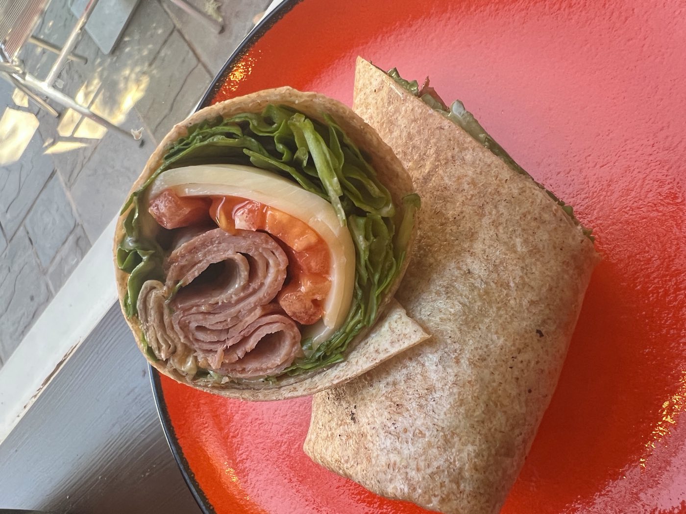 Italian cold cut wrap with lettuce and tomato at Tino's Tazza, Kingston NJ